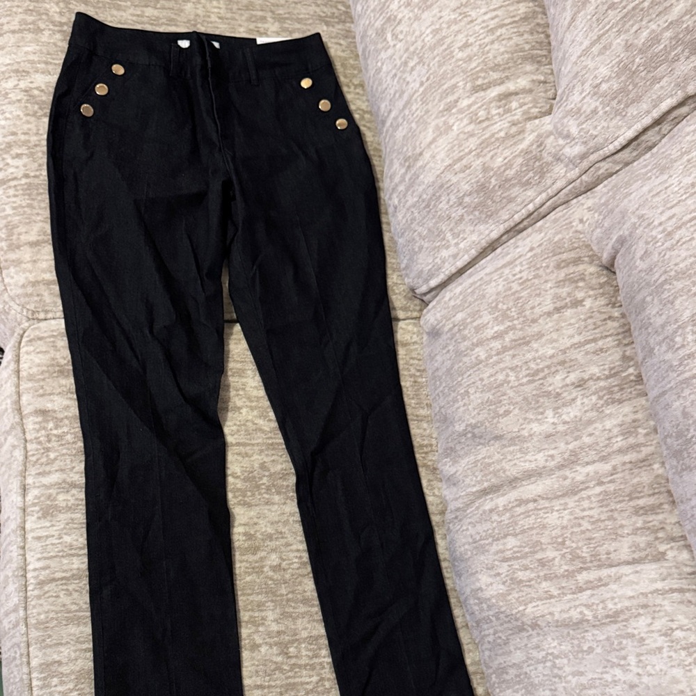 Ellen Tracy Black Straight Leg Pants with Gold Accents